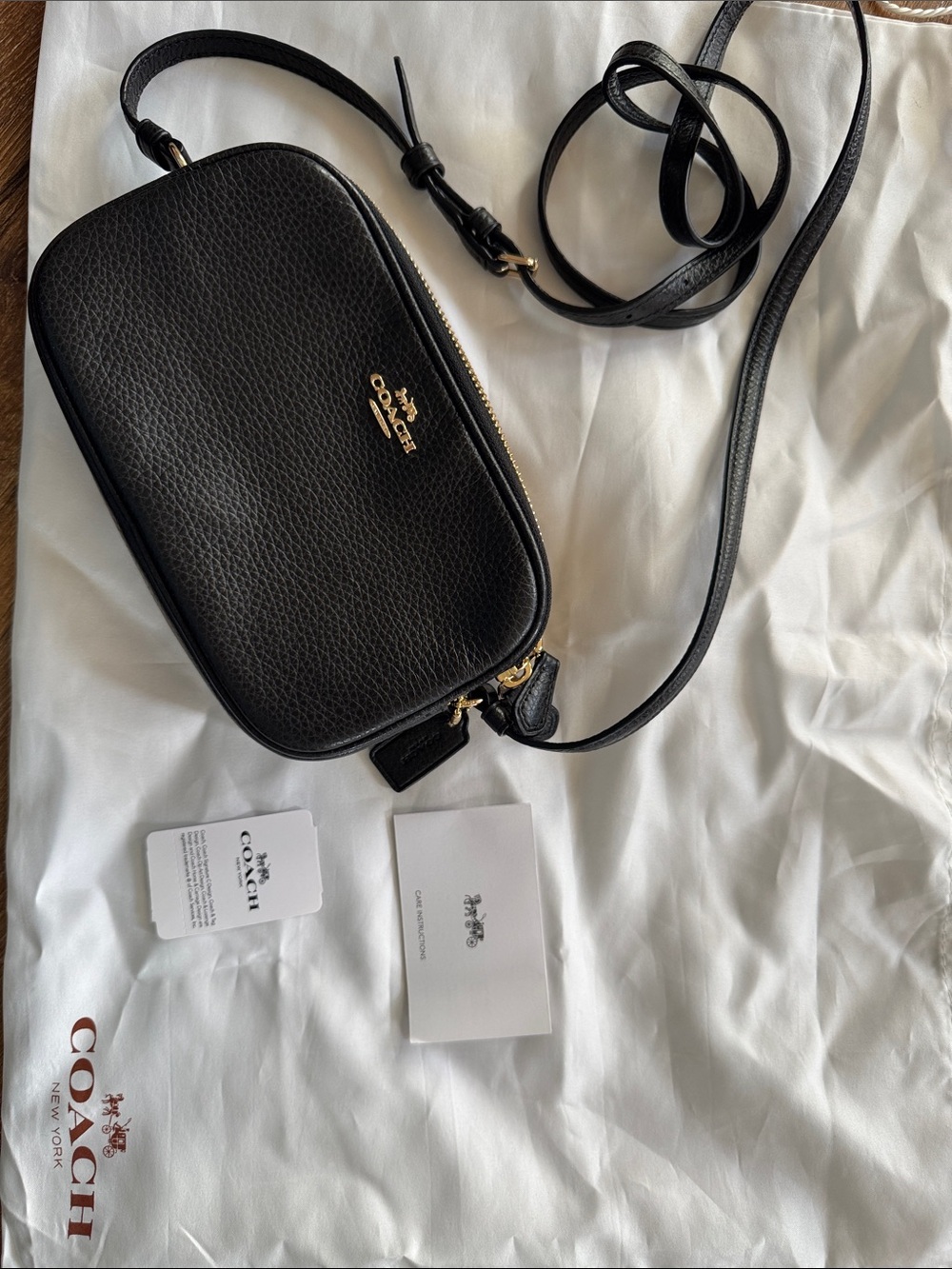 Coach Black Pebbled Leather Crossbody with Gold Hardware